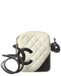 Chanel White Black Calfskin Leather Quilted Cambon Small Messenger (
