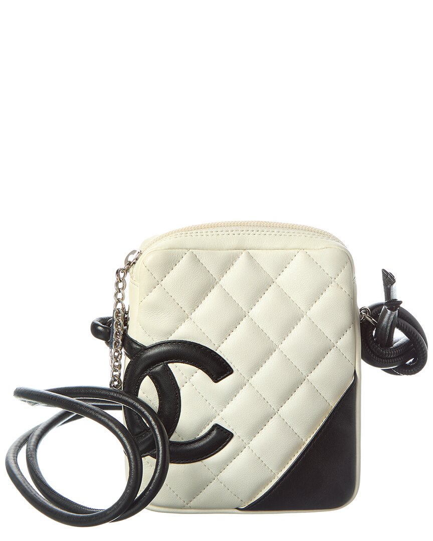 Chanel White Black Calfskin Leather Quilted Cambon Small Messenger (