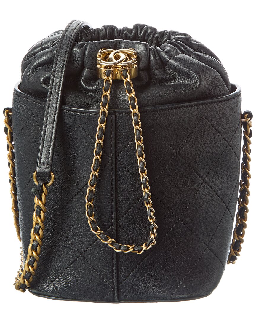 Chanel Black Caviar Lambskin Leather Caviar Bucket Drawstring Bag (