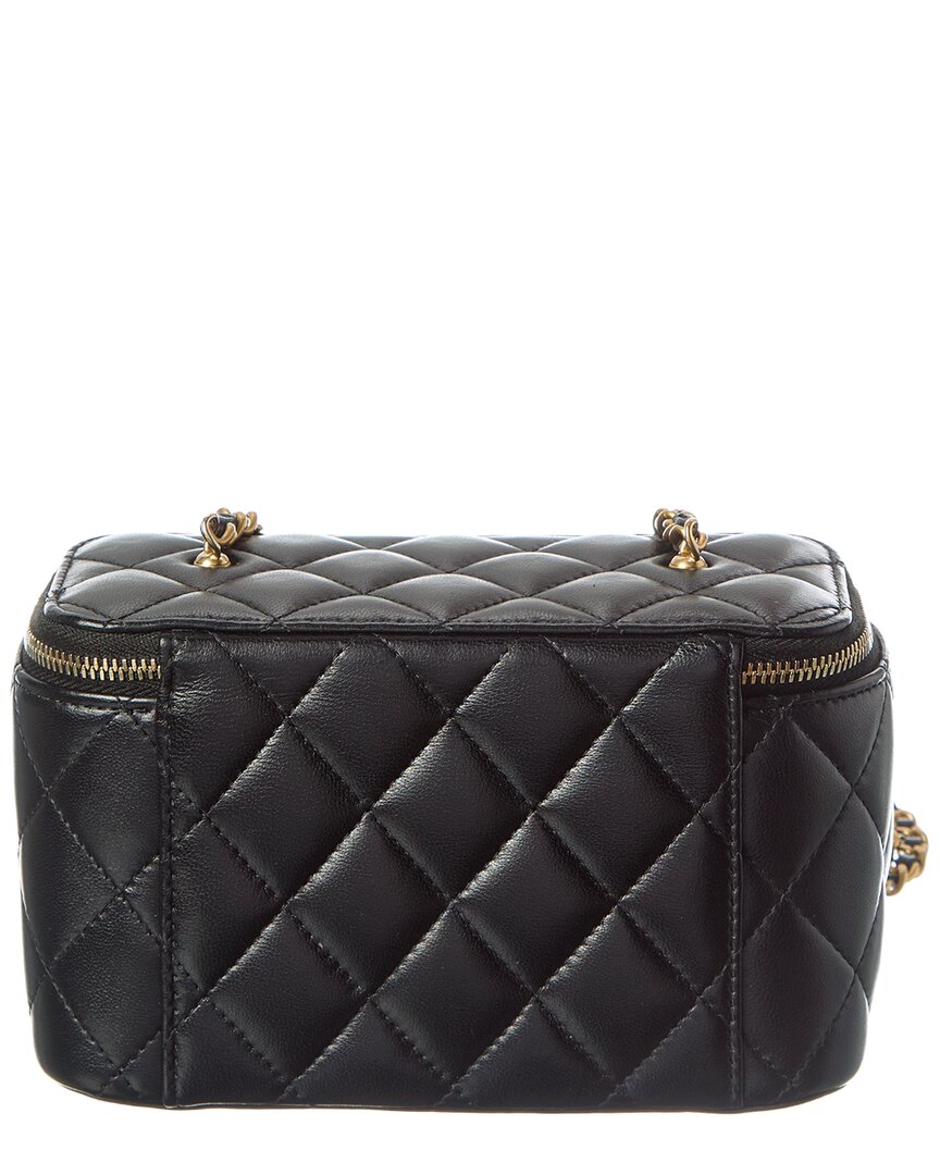 Chanel Black Lambskin Leather Quilted Pearl Crush Small Vanity Case With Chain