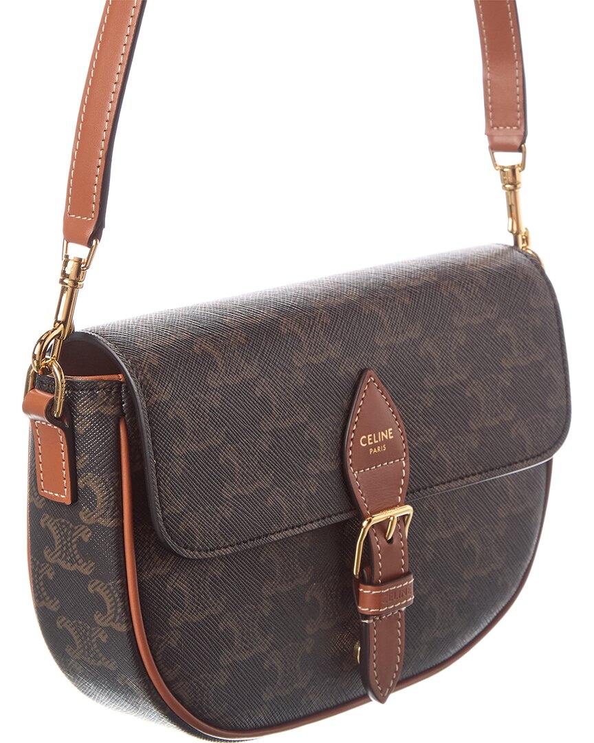 Celine Folco Triomphe Coated Canvas & Leather Shoulder Bag