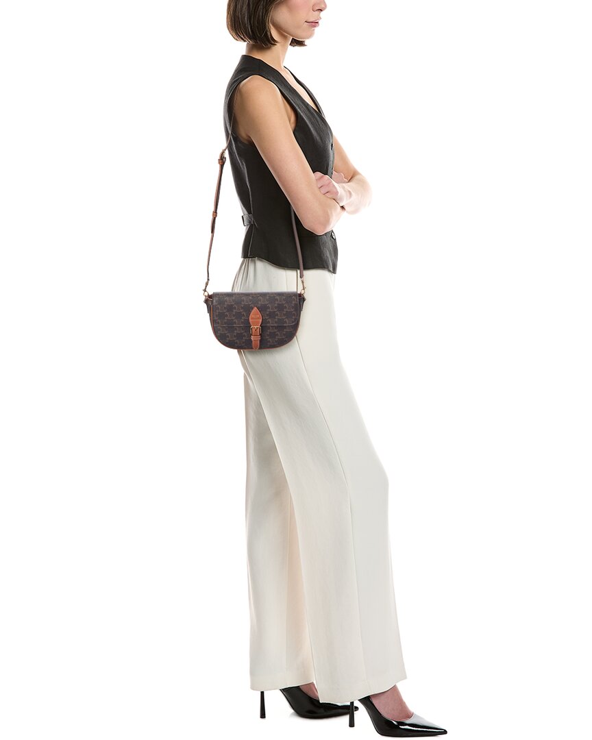Celine Folco Triomphe Coated Canvas & Leather Shoulder Bag