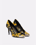 Versace Jeans Couture Black/Gold Baroque Print Toe Cap Stiletto Pumps