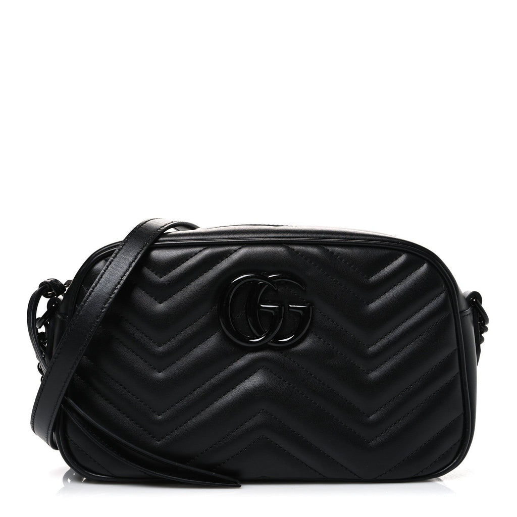 Calfskin Matelasse Monochrome Small GG Marmont Chain Shoulder Bag Black