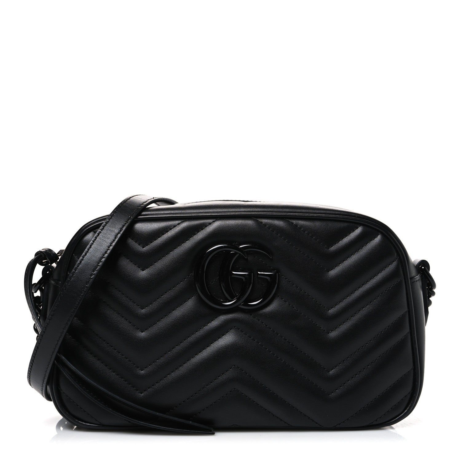 Calfskin Matelasse Monochrome Small GG Marmont Chain Shoulder Bag Black