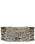 Poolside Tropical Fringe Raffia Clutch Black ONE SIZE