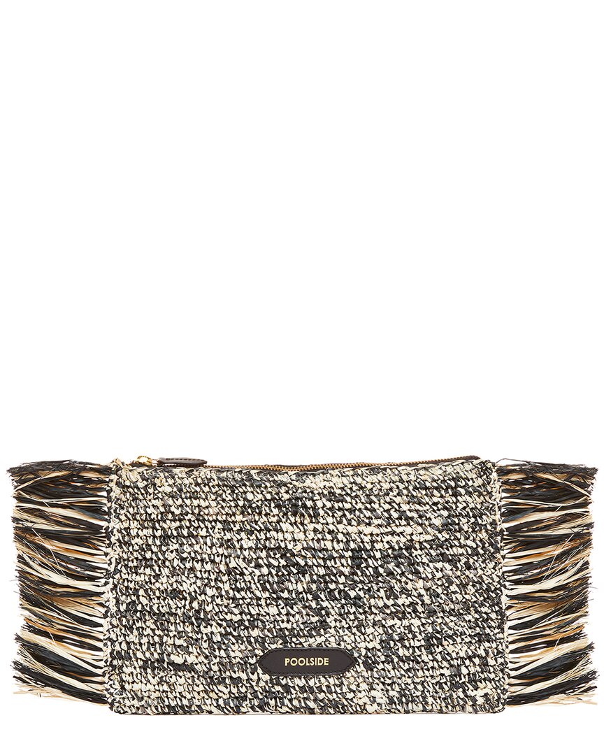 Poolside Tropical Fringe Raffia Clutch Black ONE SIZE