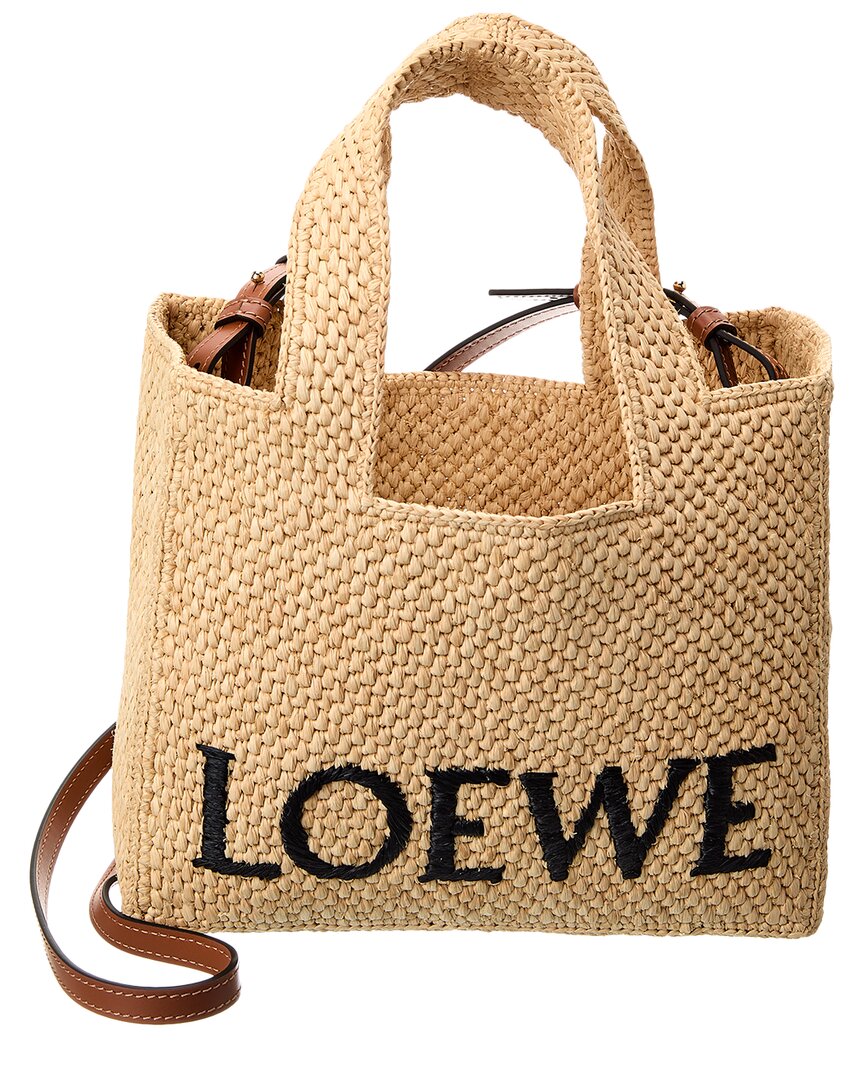 Loewe Font Small Raffia Tote, Brown