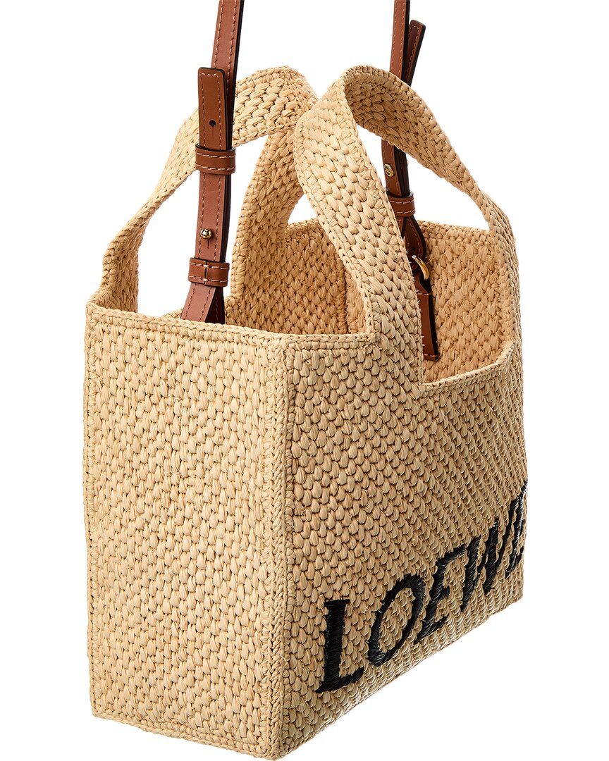 Loewe Font Small Raffia Tote, Brown
