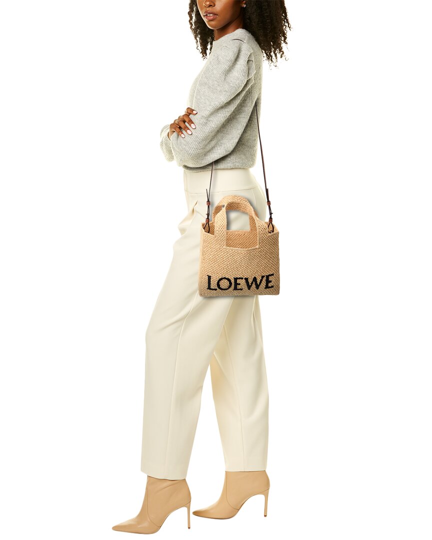 Loewe Font Small Raffia Tote, Brown