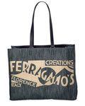 Ferragamo Logo Large Denim & Leather Tote Blue ONE SIZE