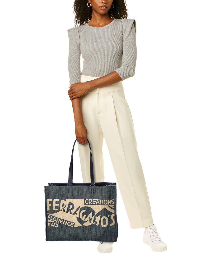 Ferragamo Logo Large Denim & Leather Tote
