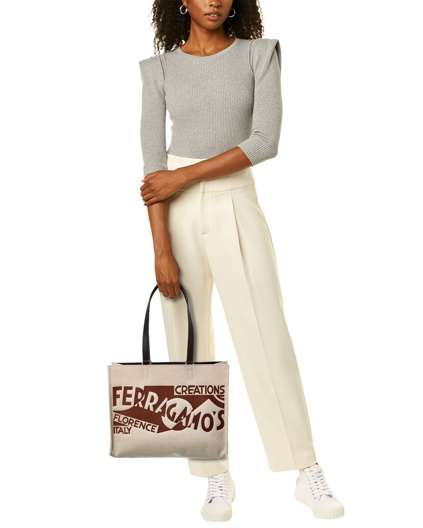 Ferragamo Logo Medium Canvas & Leather Tote