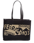Ferragamo Logo Medium Canvas & Leather Tote Black ONE SIZE