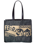 Ferragamo Logo Medium Denim & Leather Tote Blue ONE SIZE