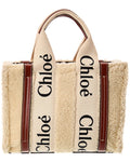 Chloé Woody Small Shearling & Leather Tote (   ) Beige ONE SIZE