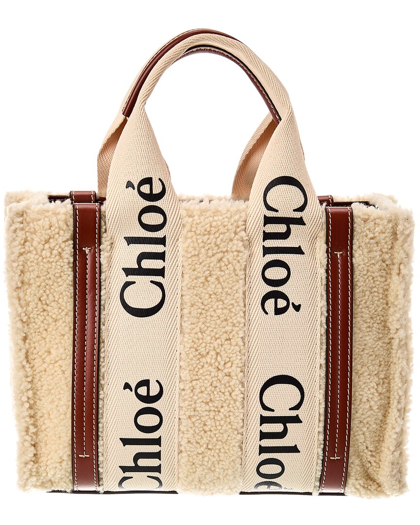 Chloé Woody Small Shearling & Leather Tote (   )
