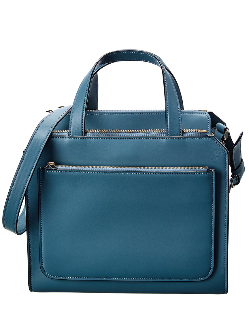 Valextra Passepartout Medium Leather Tote Blue ONE SIZE