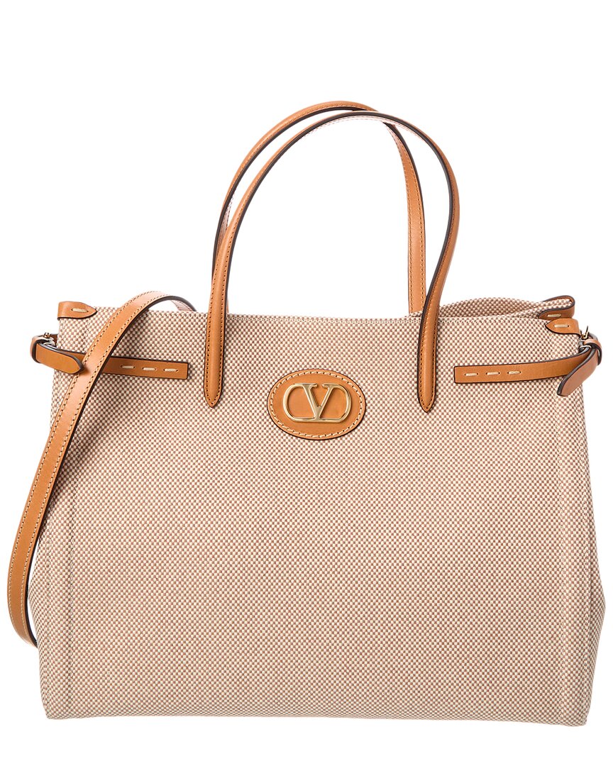 Valentino Vlogo Medium Canvas & Leather Tote