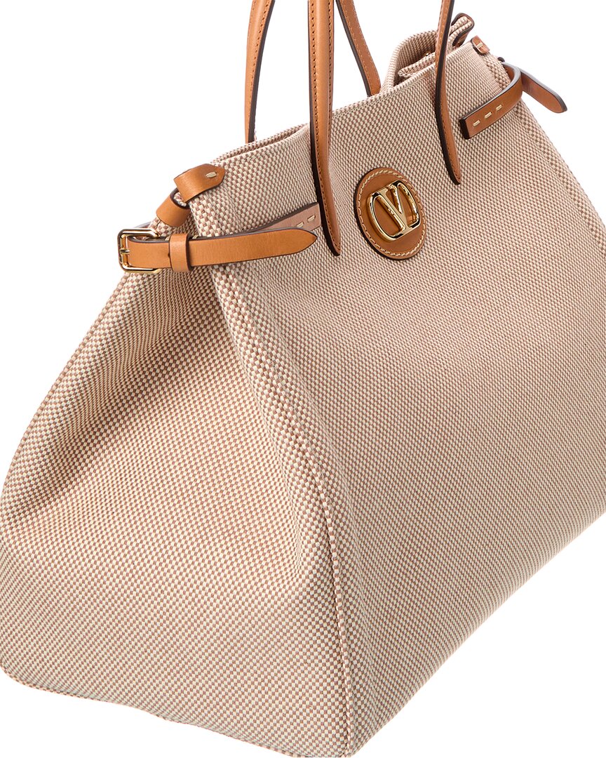 Valentino Vlogo Medium Canvas & Leather Tote