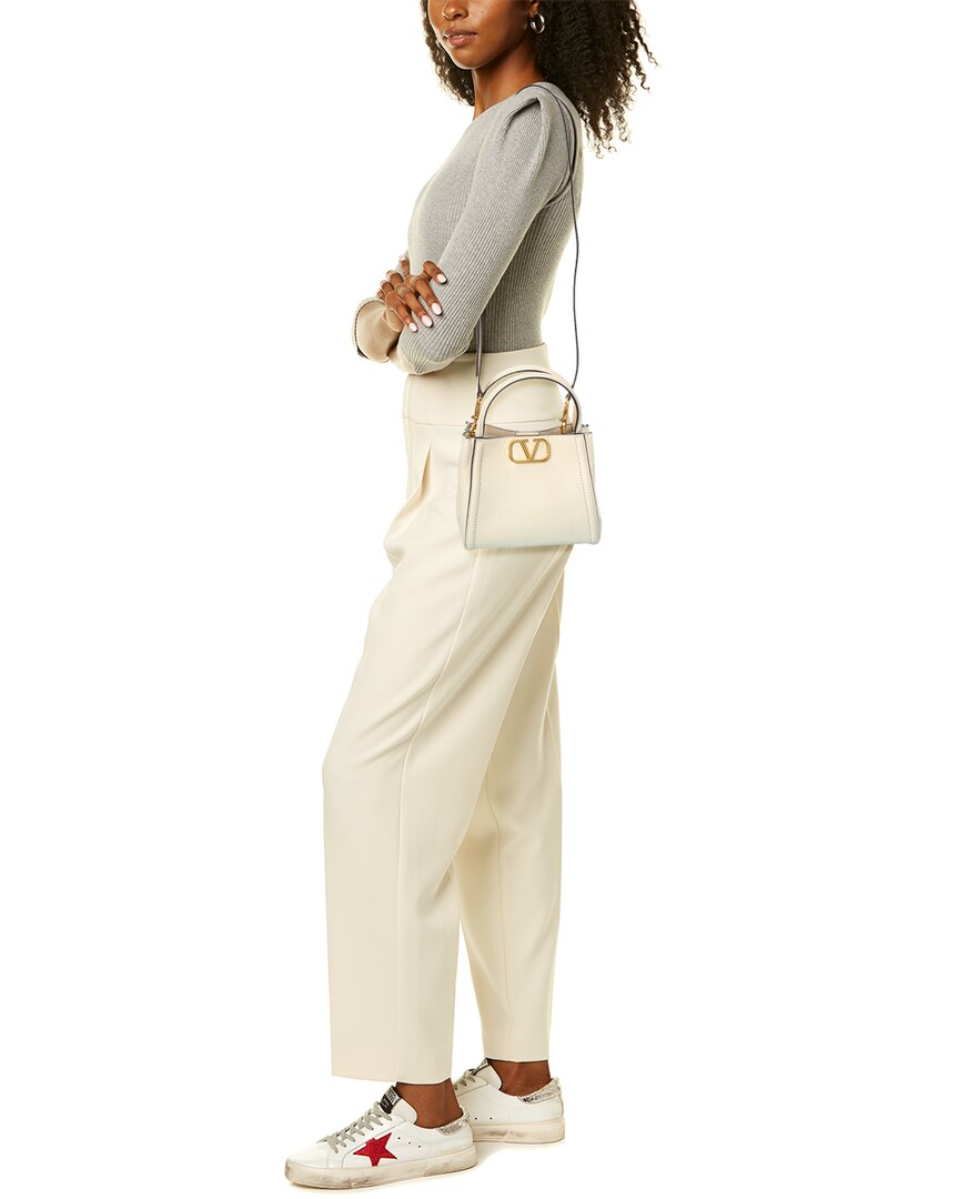 Valentino Vlogo Small Leather Tote, White