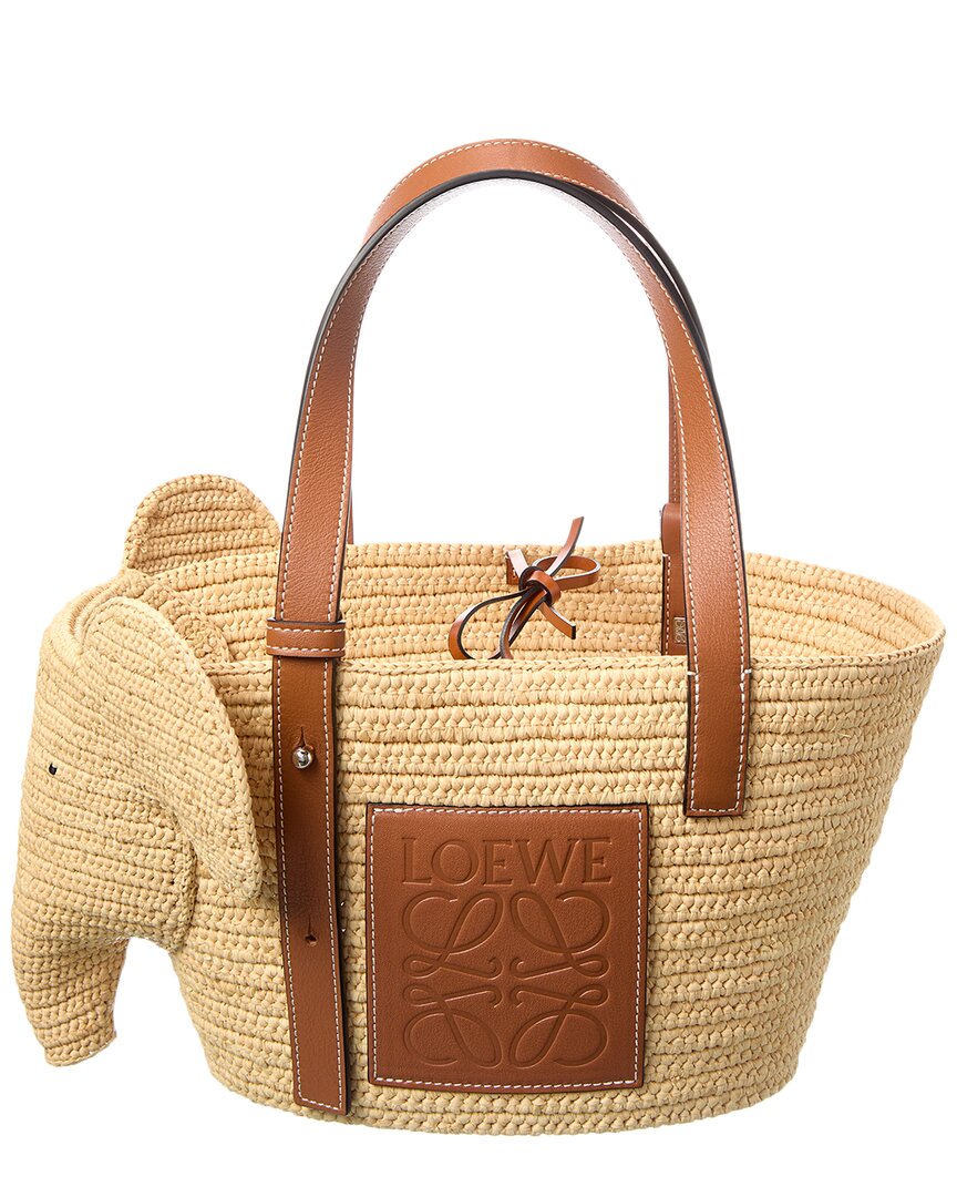 Loewe Elephant Small Raffia & Leather Basket Tote
