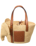 Loewe Elephant Small Raffia & Leather Basket Tote