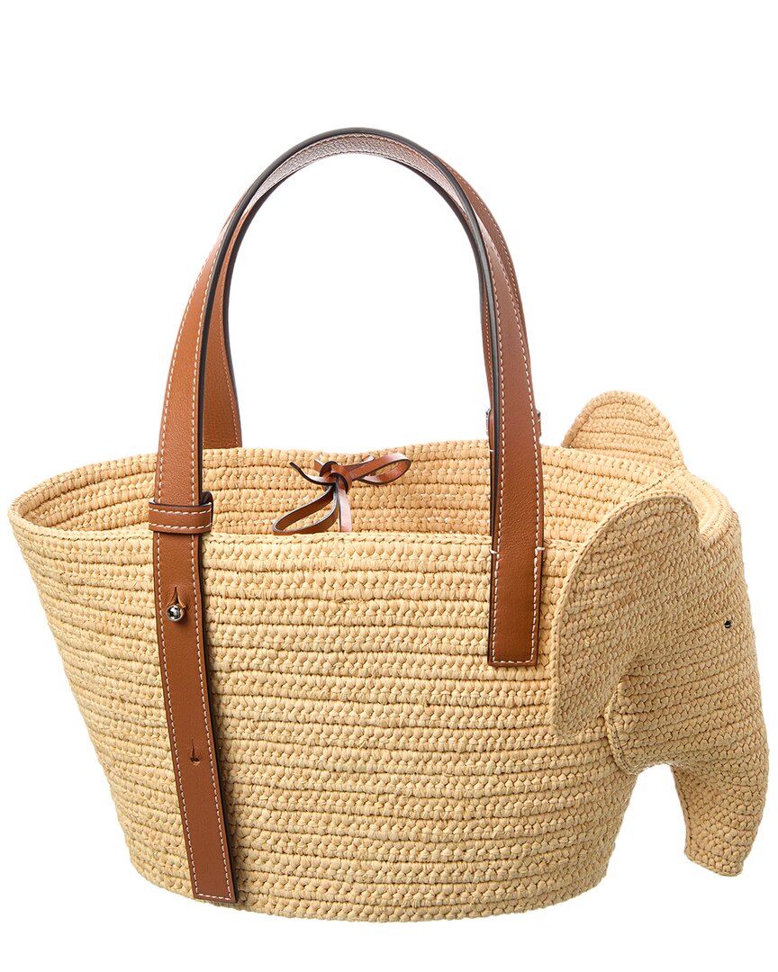 Loewe Elephant Small Raffia & Leather Basket Tote