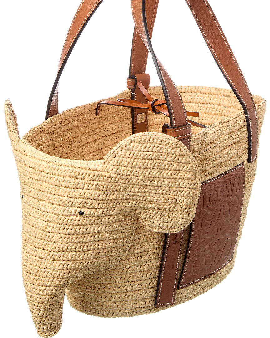 Loewe Elephant Small Raffia & Leather Basket Tote