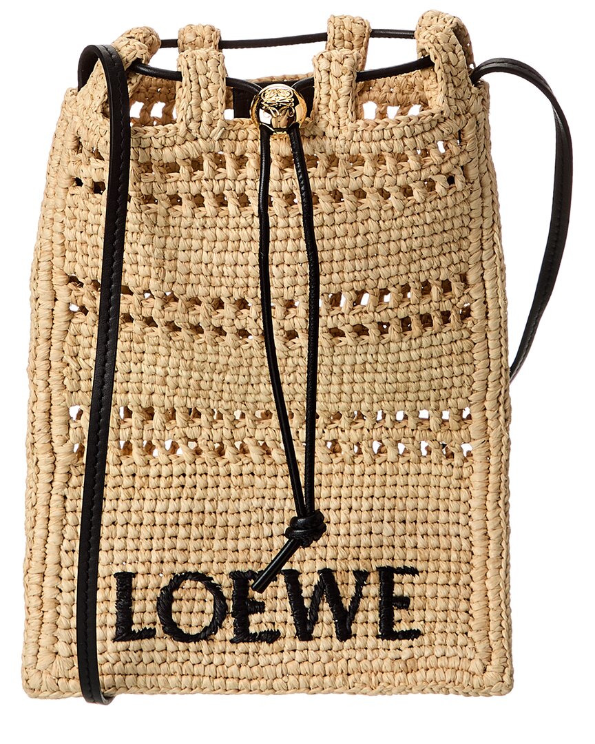 Loewe Drawstring Pocket Raffia & Leather Crossbody