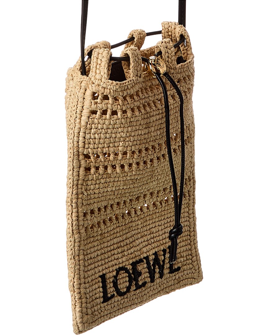 Loewe Drawstring Pocket Raffia & Leather Crossbody