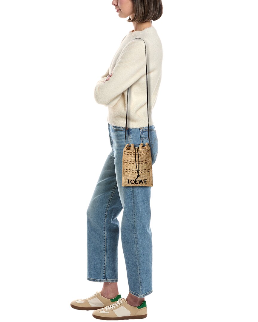 Loewe Drawstring Pocket Raffia & Leather Crossbody