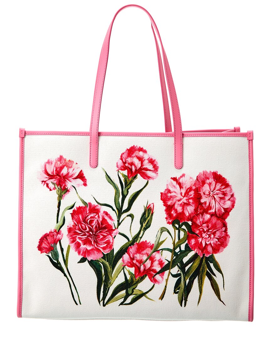 Dolce & Gabbana Floral Print Canvas & Leather Shopper Tote