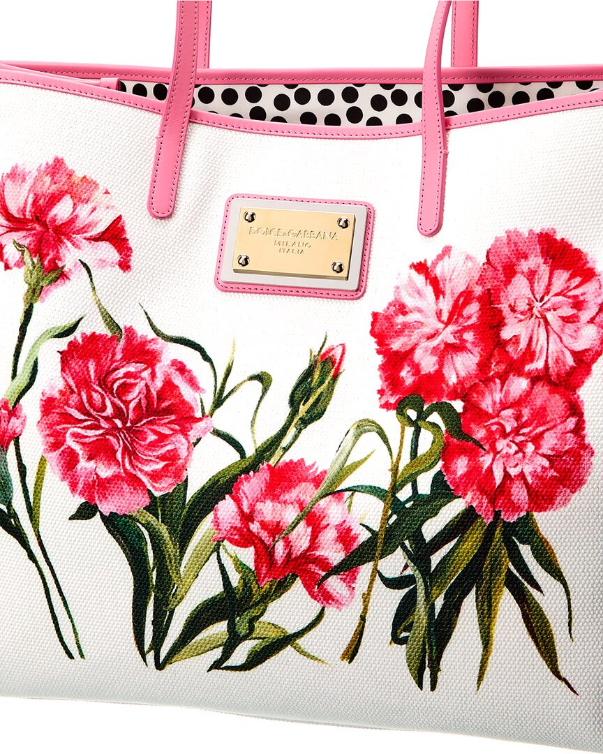 Dolce & Gabbana Floral Print Canvas & Leather Shopper Tote