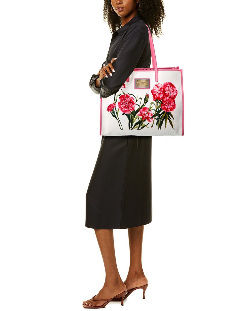 Dolce & Gabbana Floral Print Canvas & Leather Shopper Tote