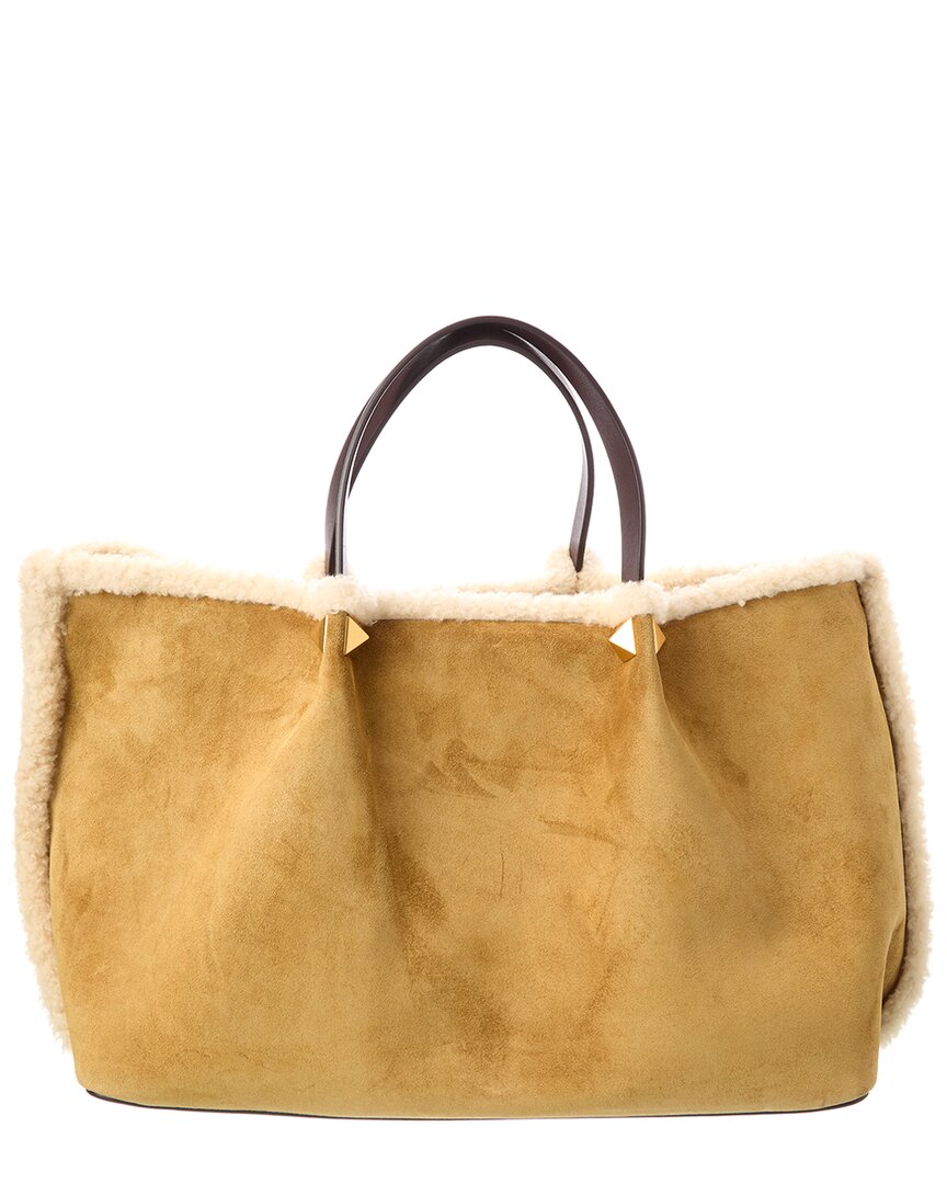 Valentino Vlogo Medium Suede & Shearling Tote