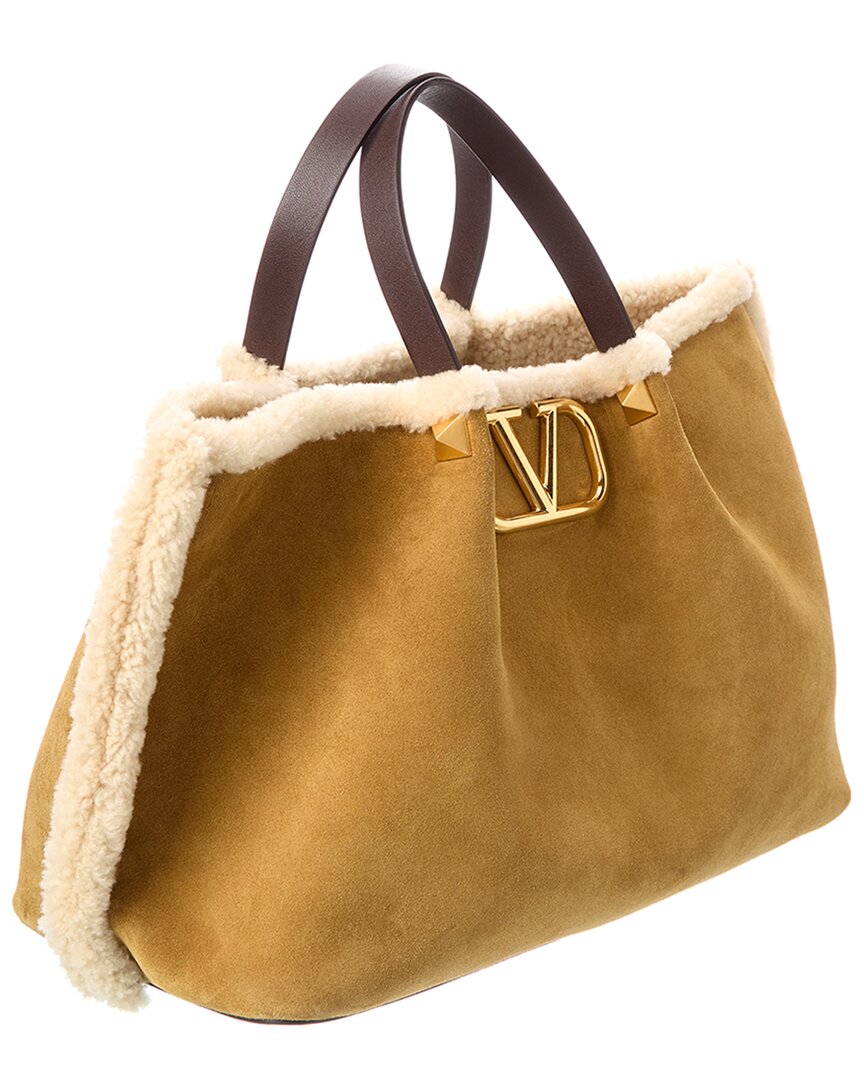 Valentino Vlogo Medium Suede & Shearling Tote