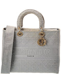 Dior Gray Canvas Embroidered Cannage Leather Lady D-Lite (Authentic  )