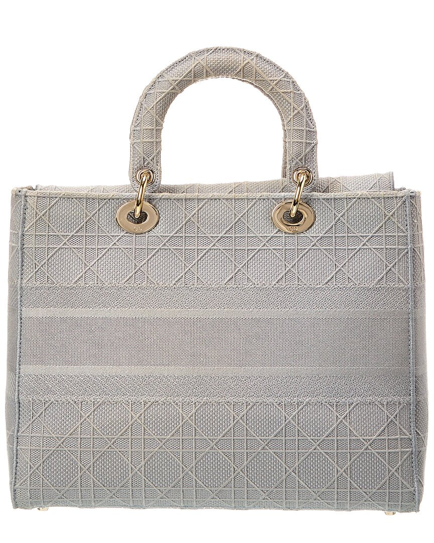 Dior Gray Canvas Embroidered Cannage Leather Lady D-Lite (Authentic  )