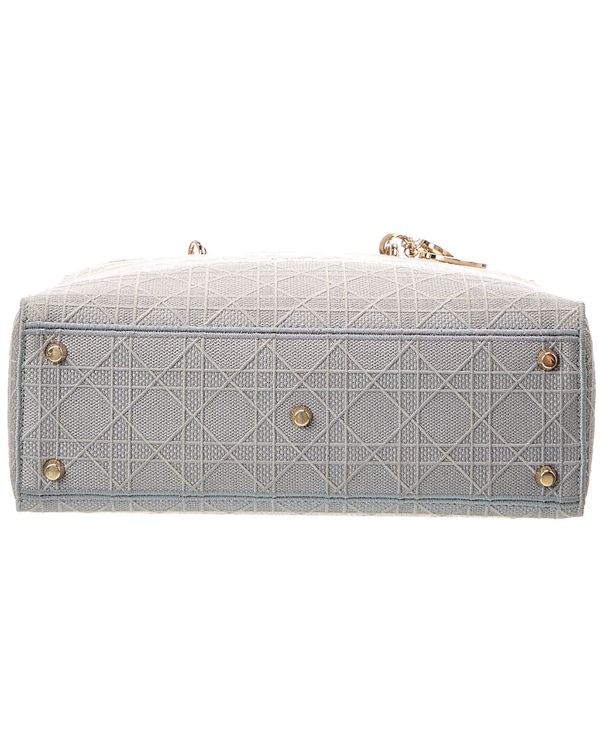 Dior Gray Canvas Embroidered Cannage Leather Lady D-Lite (Authentic  )