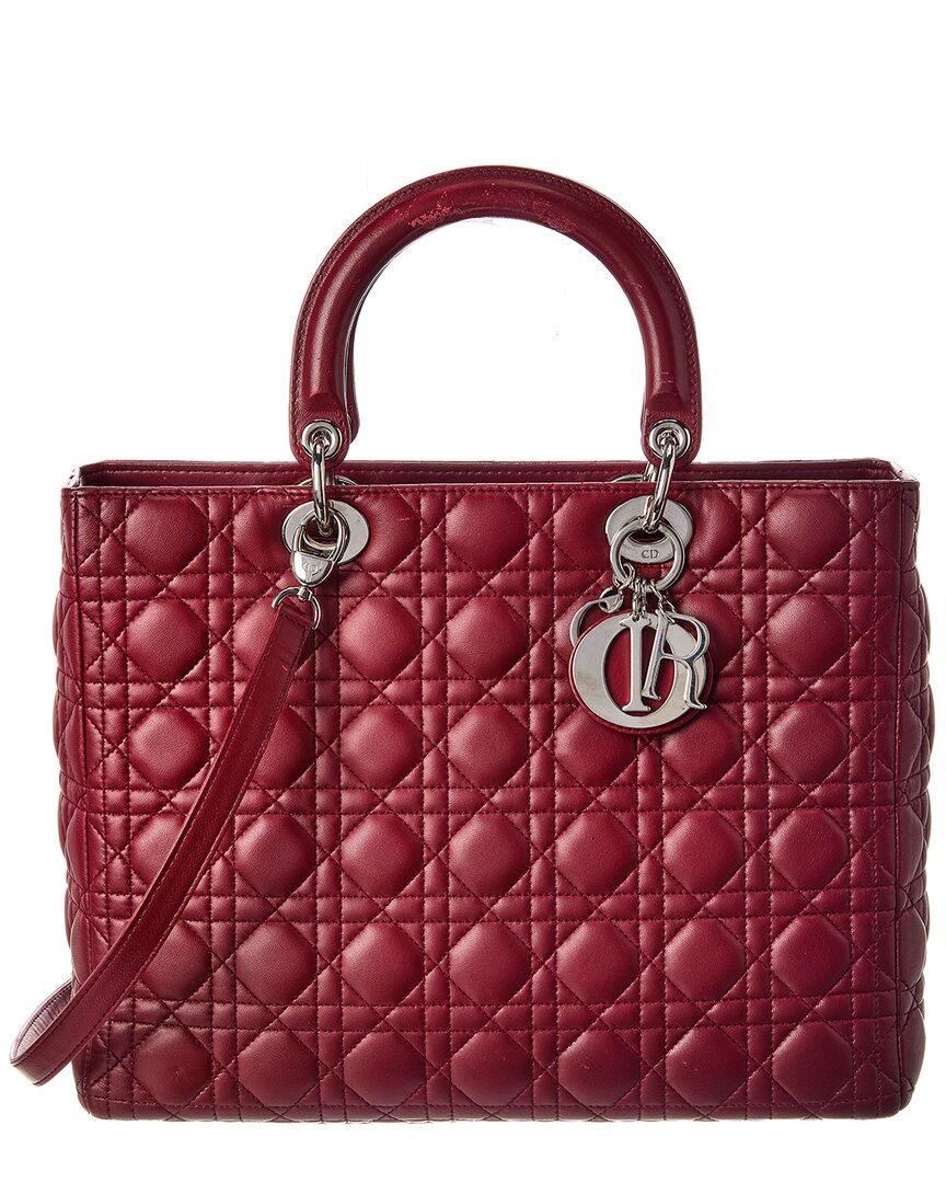 Dior Red Cannage Leather Large Lady Dior (Authentic  )