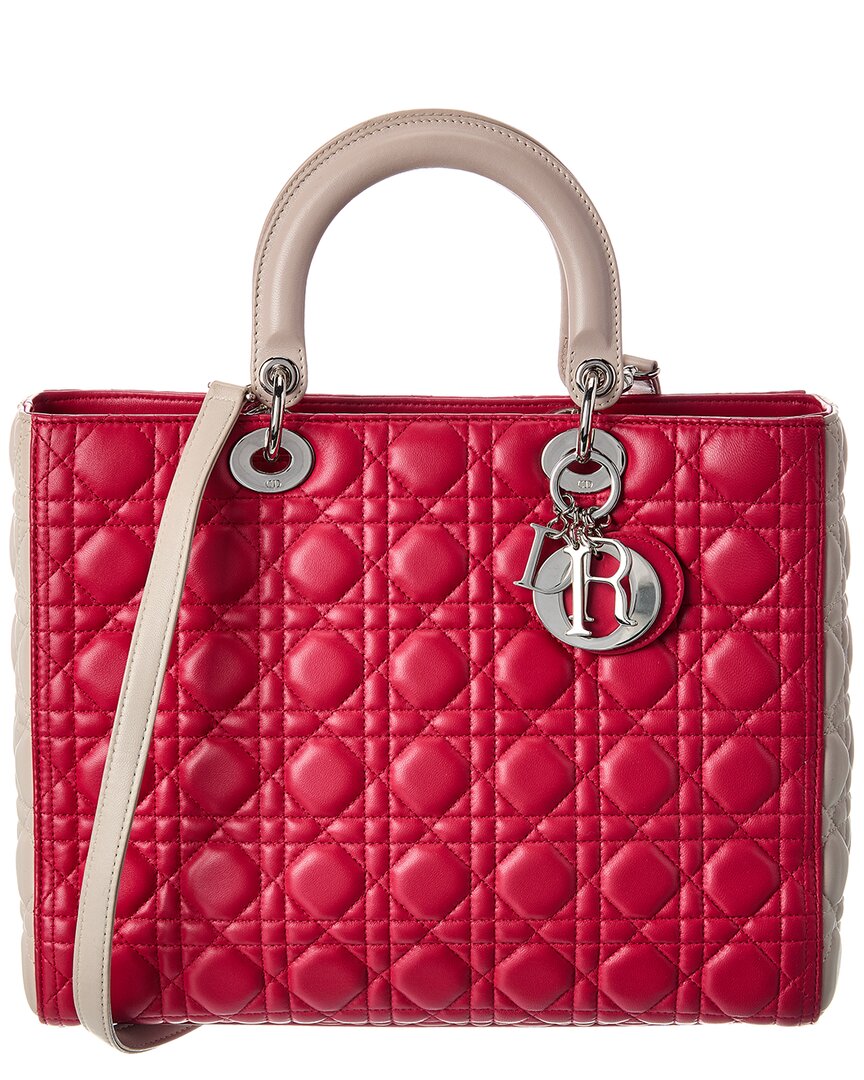Dior Pink Lambskin Leather Cannage Large Lady Dior (Authentic  )