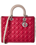 Dior Pink Lambskin Leather Cannage Large Lady Dior (Authentic  )