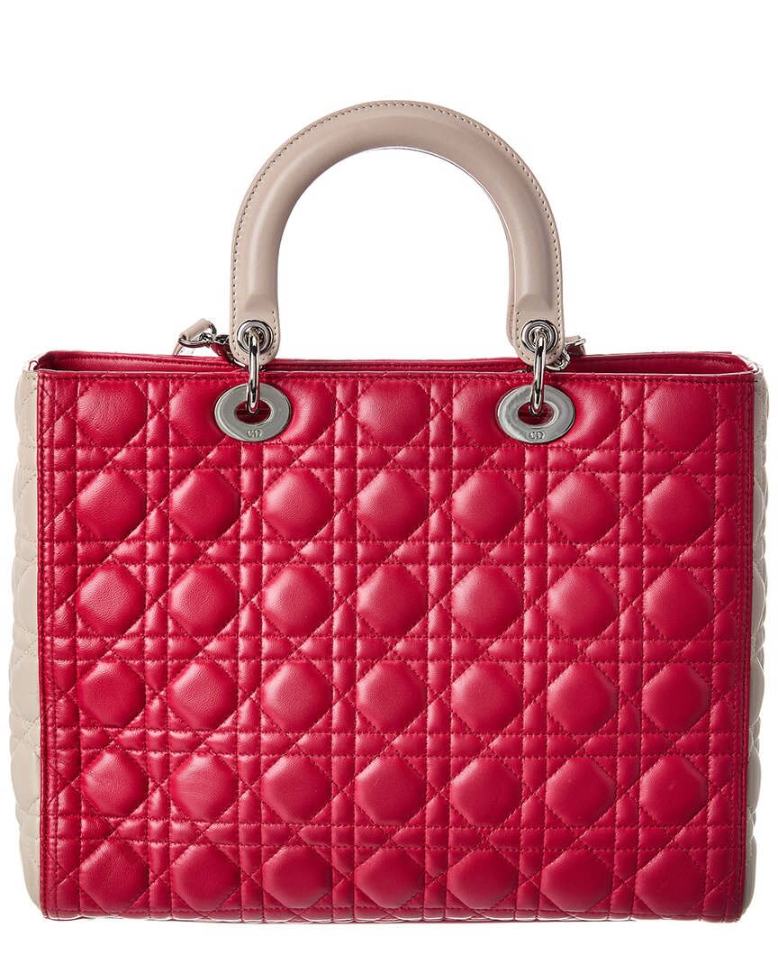 Dior Pink Lambskin Leather Cannage Large Lady Dior (Authentic  )