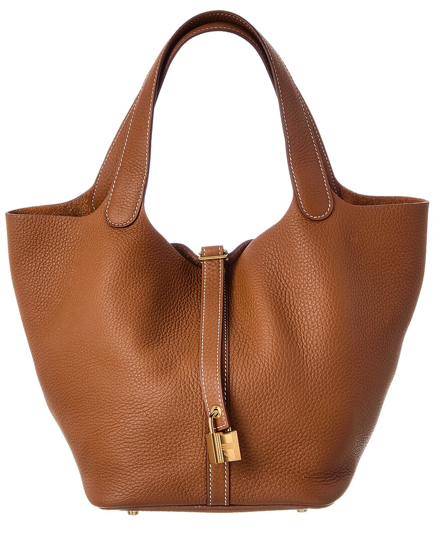 Hermès Brown Taurillon Clemence Picotin 22 (Authentic  )