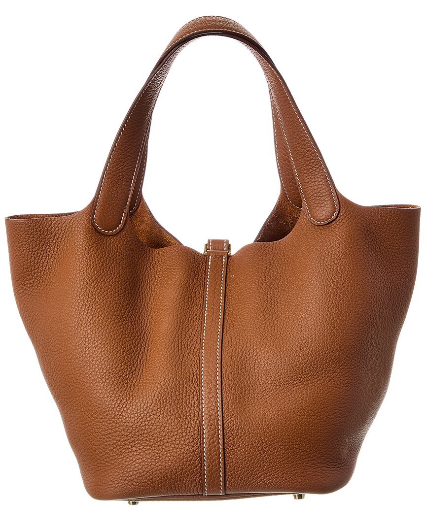 Hermès Brown Taurillon Clemence Picotin 22 (Authentic  )