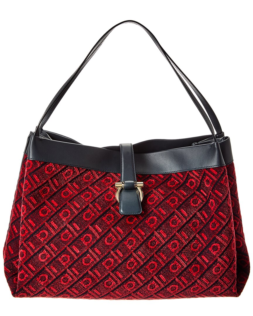 Ferragamo Monogram Canvas & Leather Tote Blue ONE SIZE
