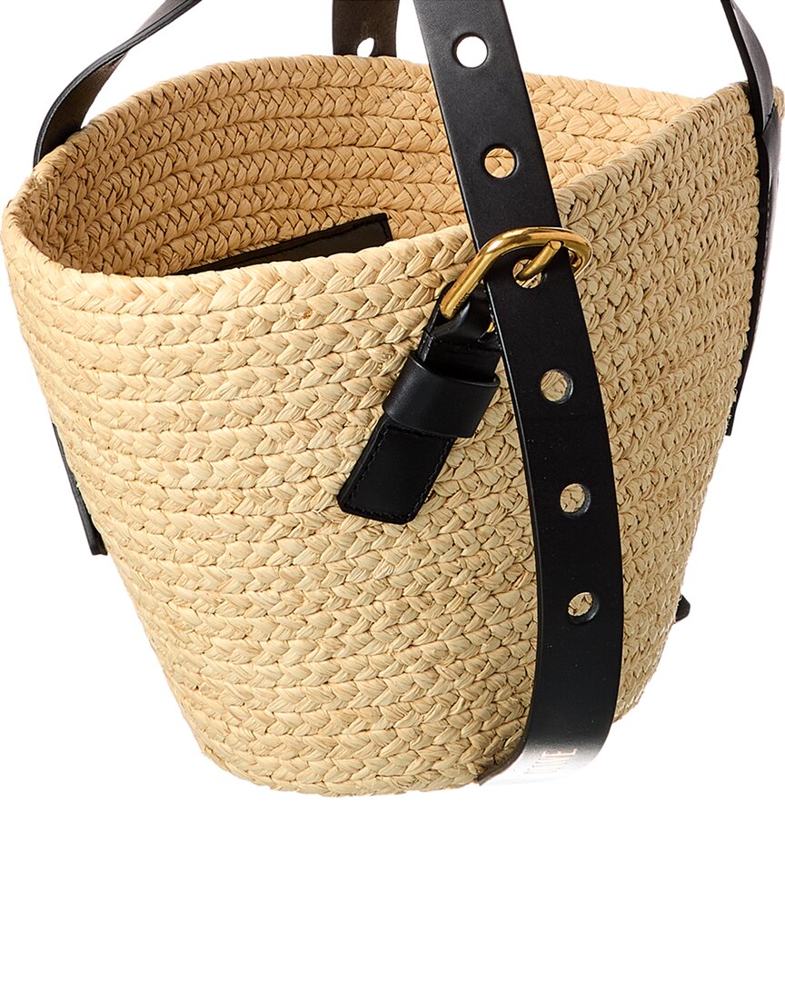 Loewe Punch Hole Small Raffia & Leather Basket Bag