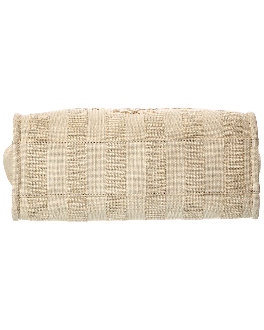 Chanel Beige Mixed Fibers & Calfskin Striped Small Deauville Tote (Authentic