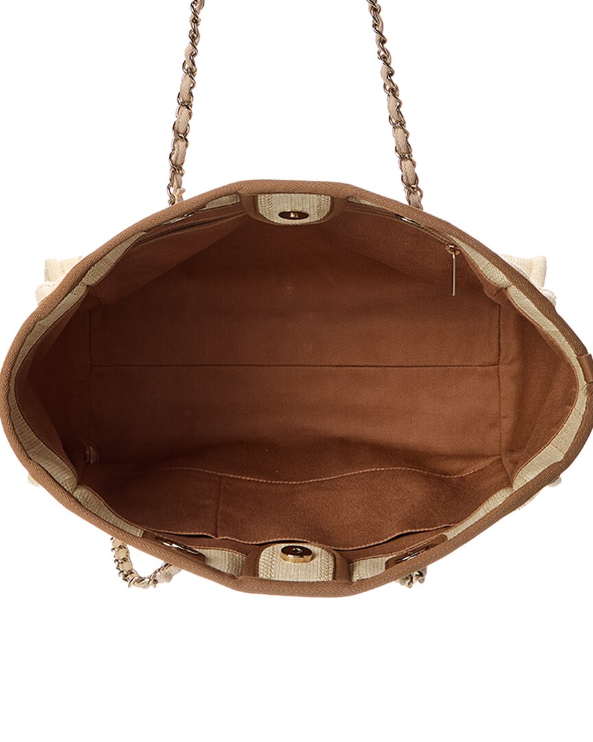 Chanel Beige Mixed Fibers & Calfskin Striped Small Deauville Tote (Authentic